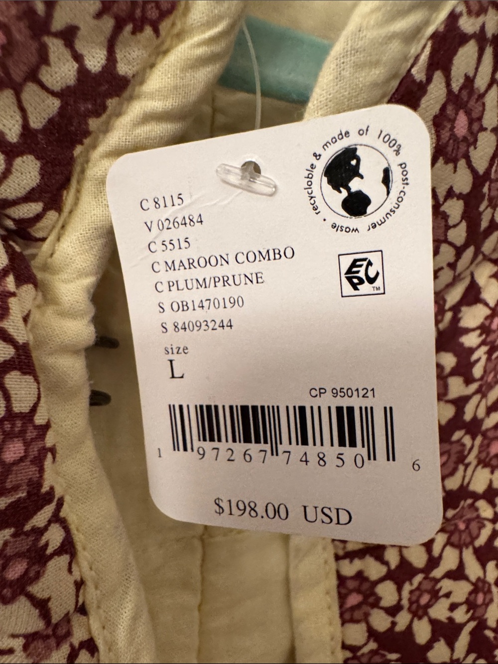 Free People Chloe Floral Quilted Jacket in Burgundy and Cream - Picture 5 of 5